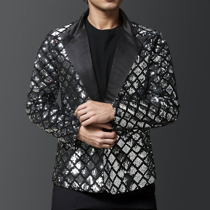 Eleganter Herren Blazer mit Pailletten und Satin-Revers