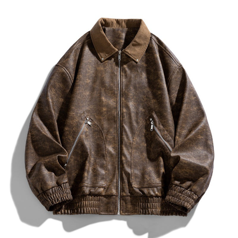 Herren Lederjacke Modern mit Stehkragen und Taschen