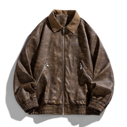 Herren Lederjacke Modern mit Stehkragen und Taschen