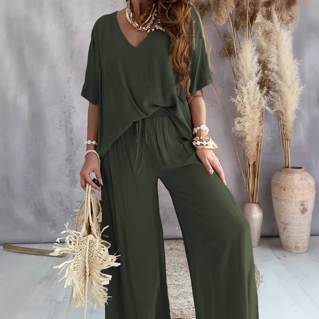 Damen Freizeitoutfit locker Oberteil weite Hosen Casual
