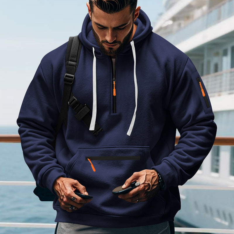 Herren Hoodie Sportlich Reißverschluss Taschen Grau