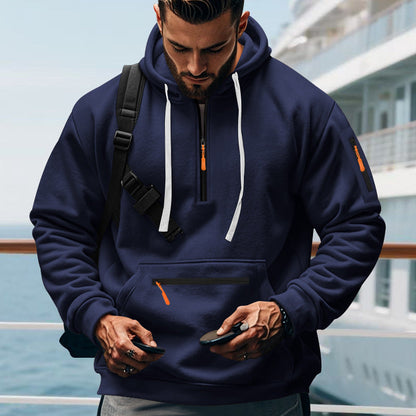Herren Hoodie Sportlich Reißverschluss Taschen Grau