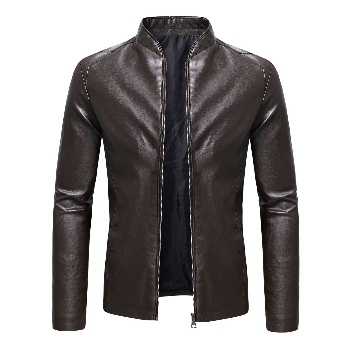 Lederjacke Herren Stehkragen Bikerjacke Schwarz
