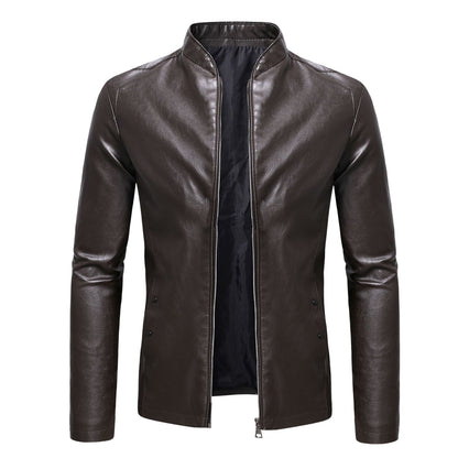Lederjacke Herren Stehkragen Bikerjacke Schwarz
