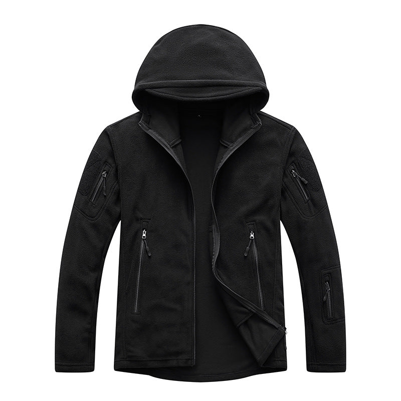 Herren Fleecejacke Warm Kapuze Reißverschluss Taschen