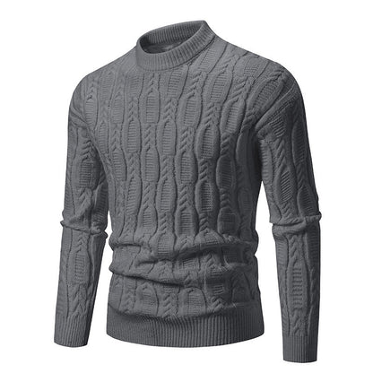 Herren Pullover Grobstrick Rundhals Zopfmuster Modern