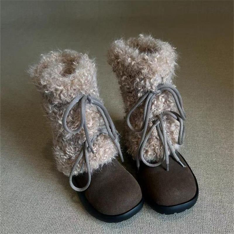 Weiche Winterboots Damen Flauschig Schnürsenkel Warm