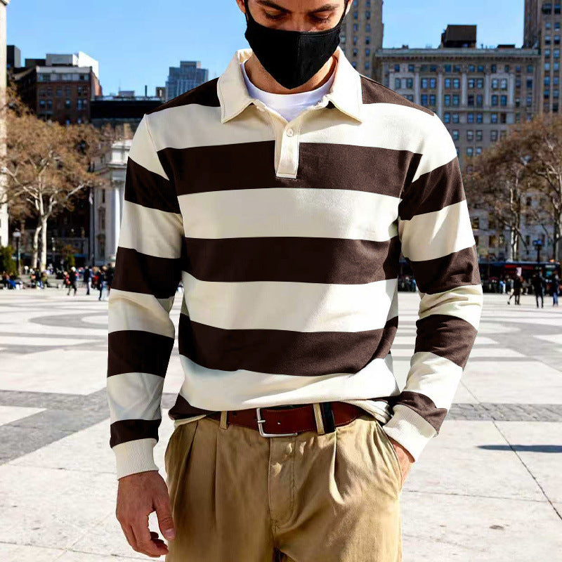 Herren Polohemd Langarm Gestreift Modern