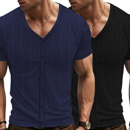 Herren Kurzarm Shirt Modern mit Knöpfen Strukturiert