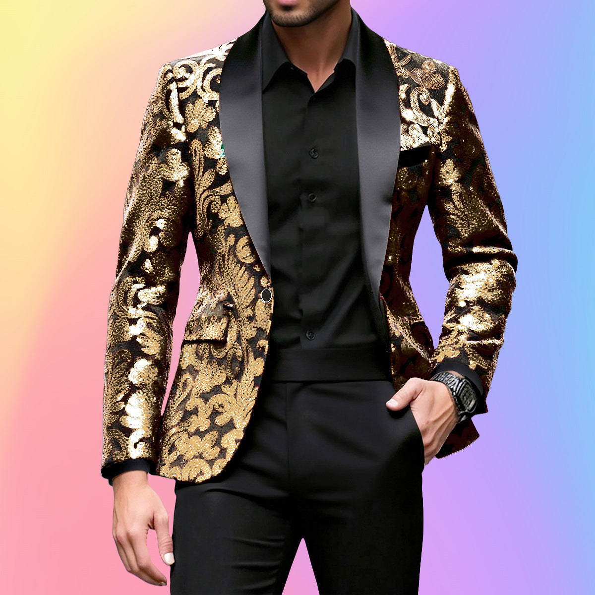Herren Abendblazer Glitzernd Elegant Schwarzer Smokingsanzug
