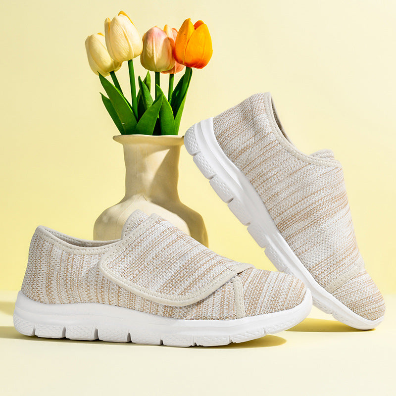 Damen Sneaker Bequem Slip-On Weite Passform Klettverschluss