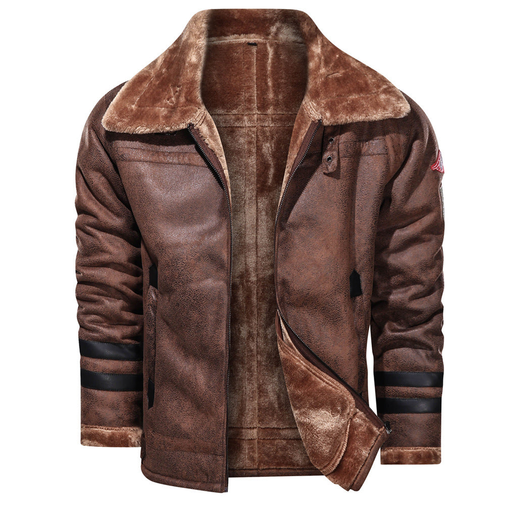 Herren Lederjacke Warm mit Futter Kunstleder Männerjacke