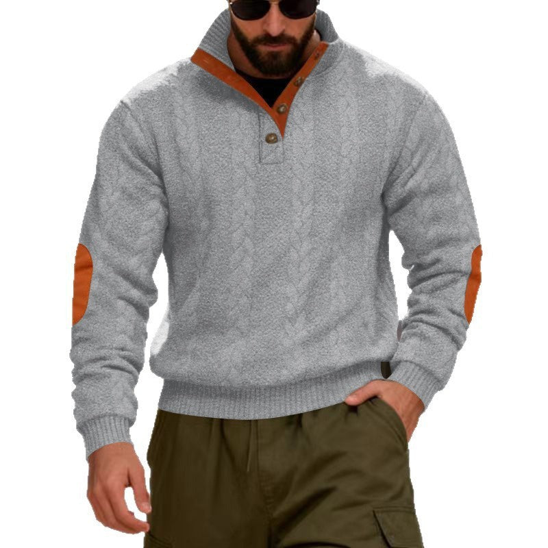 Herren Pullover Strukturstoff Hochkragen Druckknöpfe Modern