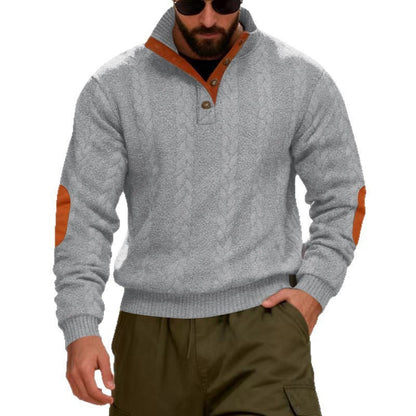 Herren Pullover Strukturstoff Hochkragen Druckknöpfe Modern