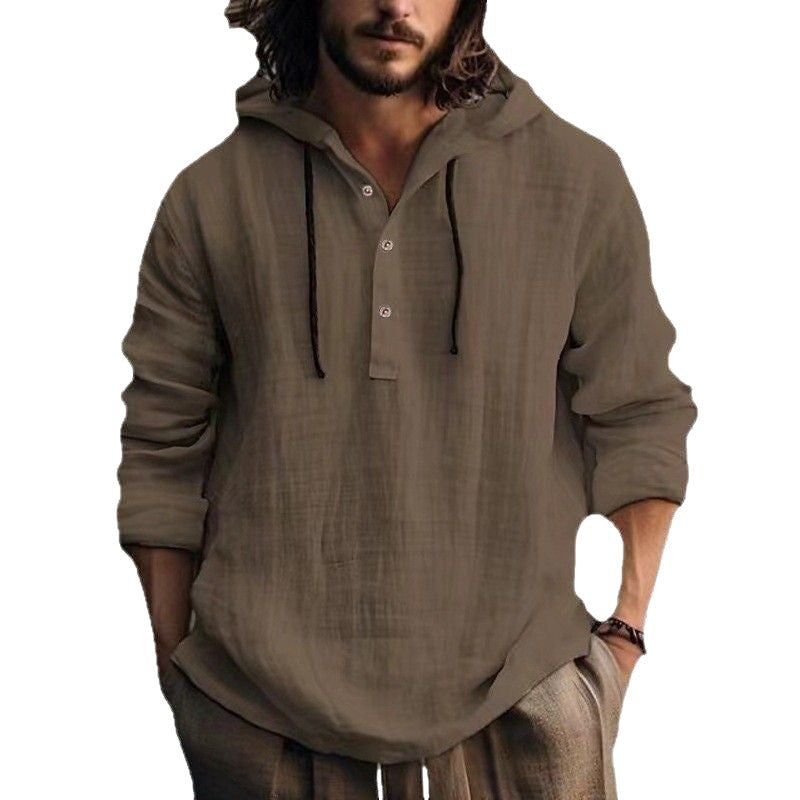 Herren Hoodie Hemd Kapuze Knopfleiste Casual Style
