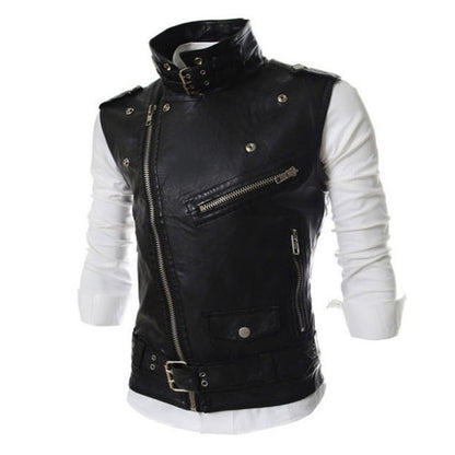 Herren Lederweste Asymmetrisch Reißverschluss Biker Stil