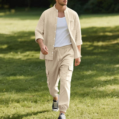 Herren Casual-Hose-Hemd-Set Bequem Lässig