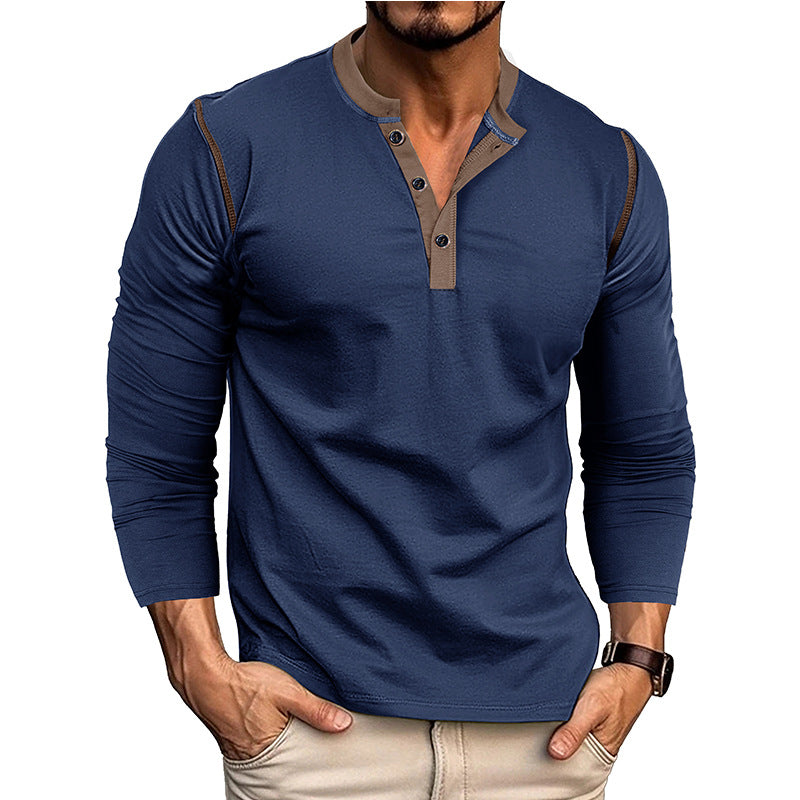 Herren Langarm-Hemd Henley-Ausschnitt Modern Slimfit