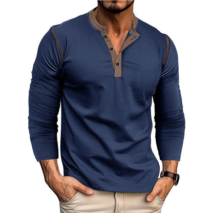 Herren Langarm-Hemd Henley-Ausschnitt Modern Slimfit