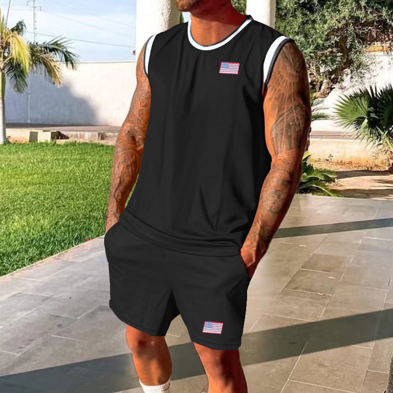Herren Sportanzug Ärmellos Kurz ShortsFitness