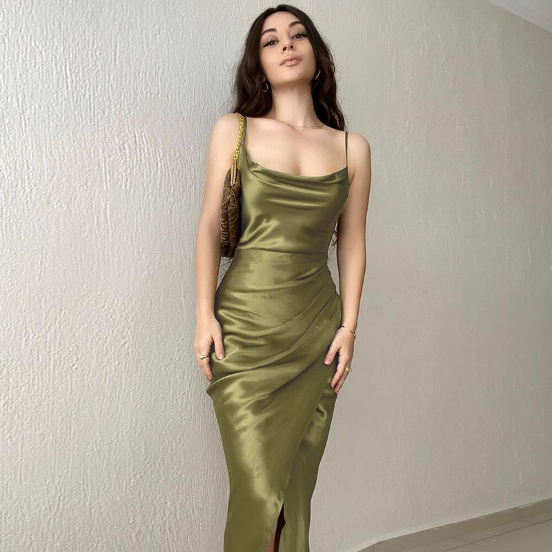 Damen Maxikleid Elegantes Langkleid mit Wickelschnitt und Spaghettiträgern