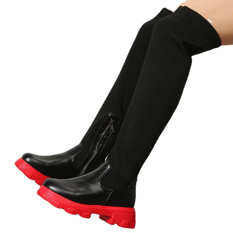 Stiefel Damen Overknee Sportlich Strick Akzente Schwarz