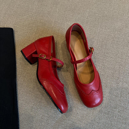 Damen Mary Janes Schuhe Elegante Riemen Ledersohle - BerlinGlamour