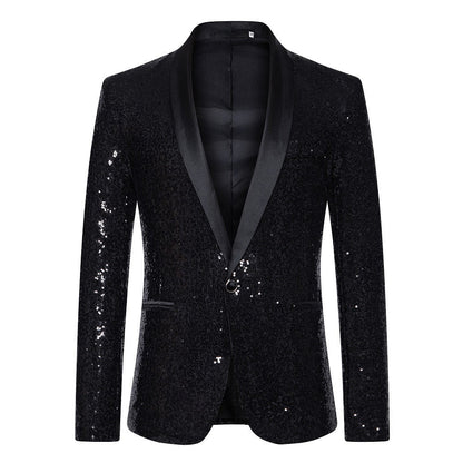 Herren Blazer Glamour Pailletten Effekt Satin Kragen