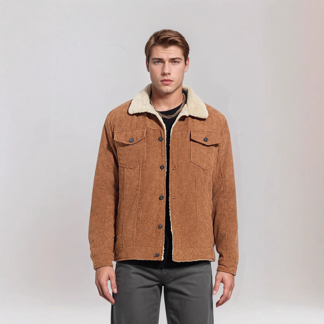 Herren Cordjacke Warm Versteppt Mit Futter