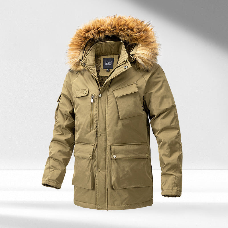 Herren Parka Gefüttert Warm Abnehmbarer Fellkragen
