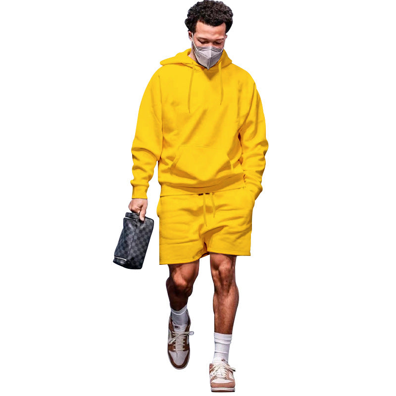 Herren Sportset Hoodie Shorts atmungsaktiv mit Taschen