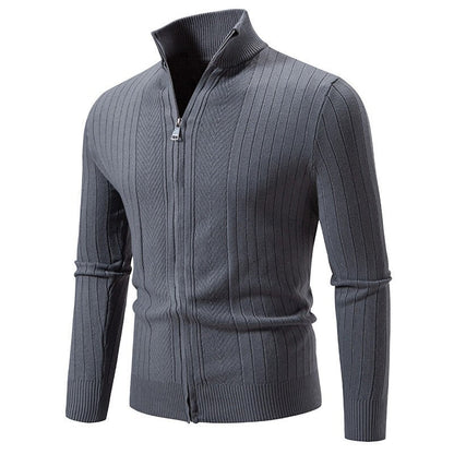 Herren Strickpullover Modern Rippenmuster Großes V mit Reißverschluss - BerlinGlamour