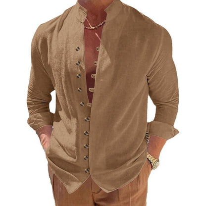 Herren Langarmhemd Modern mit Knöpfen und Stehkragen