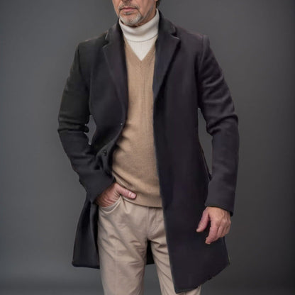 Herren Wollmantel Elegent Zeitlos Schwarzer Wintermantel