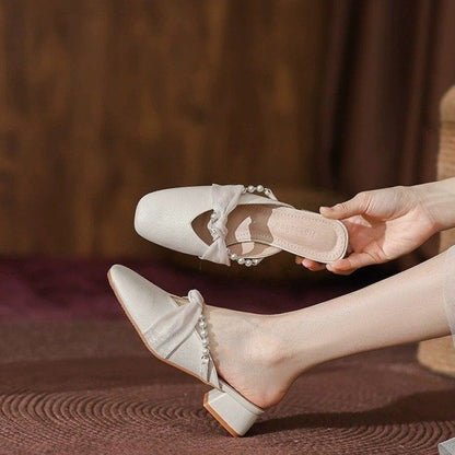Damen Mules Elegantes Design Perlen Verzierung Komfort