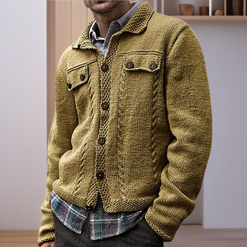Herren Strickjacke Zopfmuster mit Taschen Modern