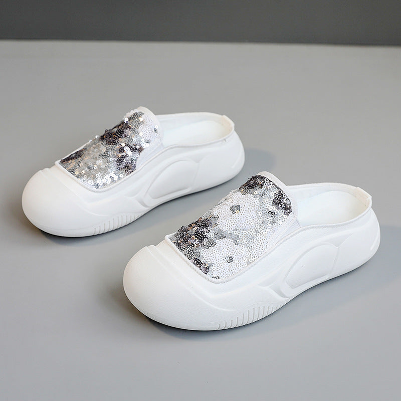 Damen Clogs Schimmer Pailletten Modisch Heidi Stil