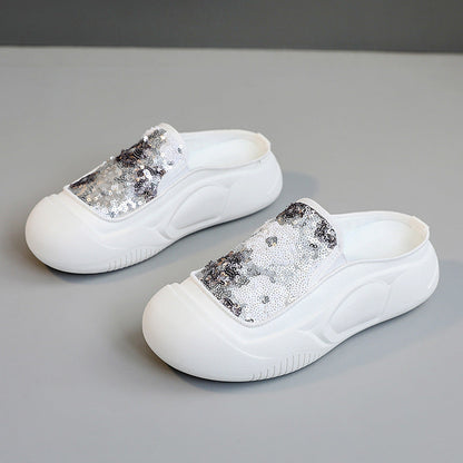 Damen Clogs Schimmer Pailletten Modisch Heidi Stil
