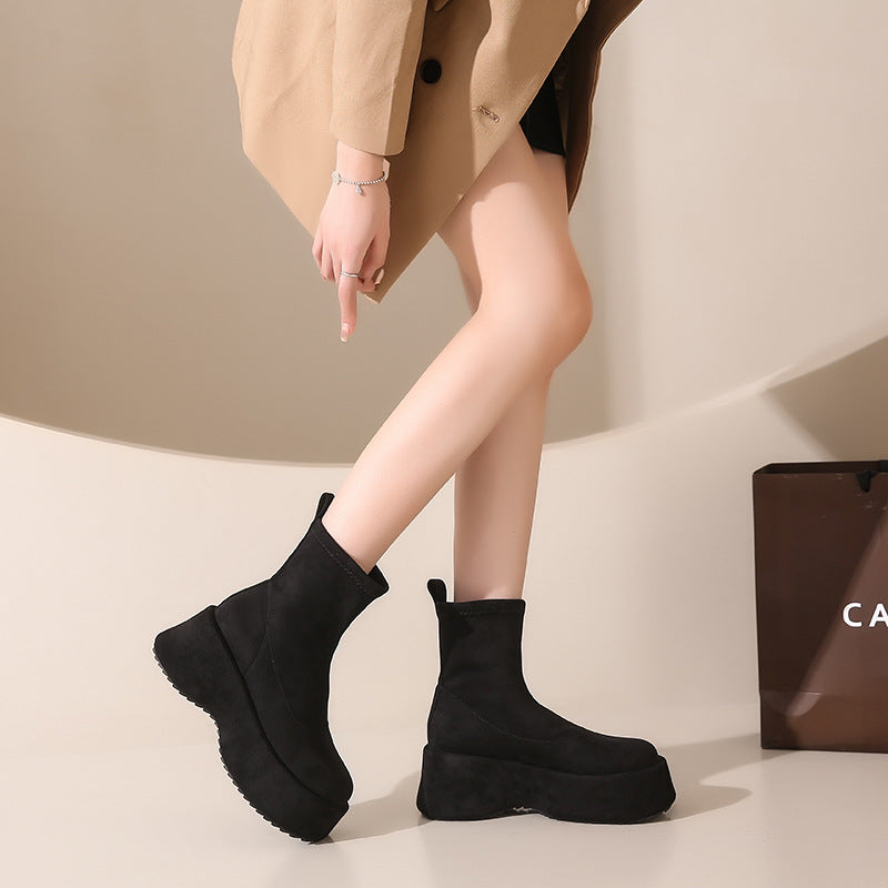 Damen Ankle Boots Wildleder Modisch Schwarze Stiefelette