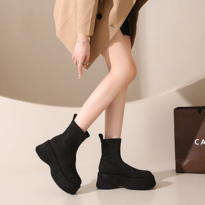 Damen Ankle Boots Wildleder Modisch Schwarze Stiefelette