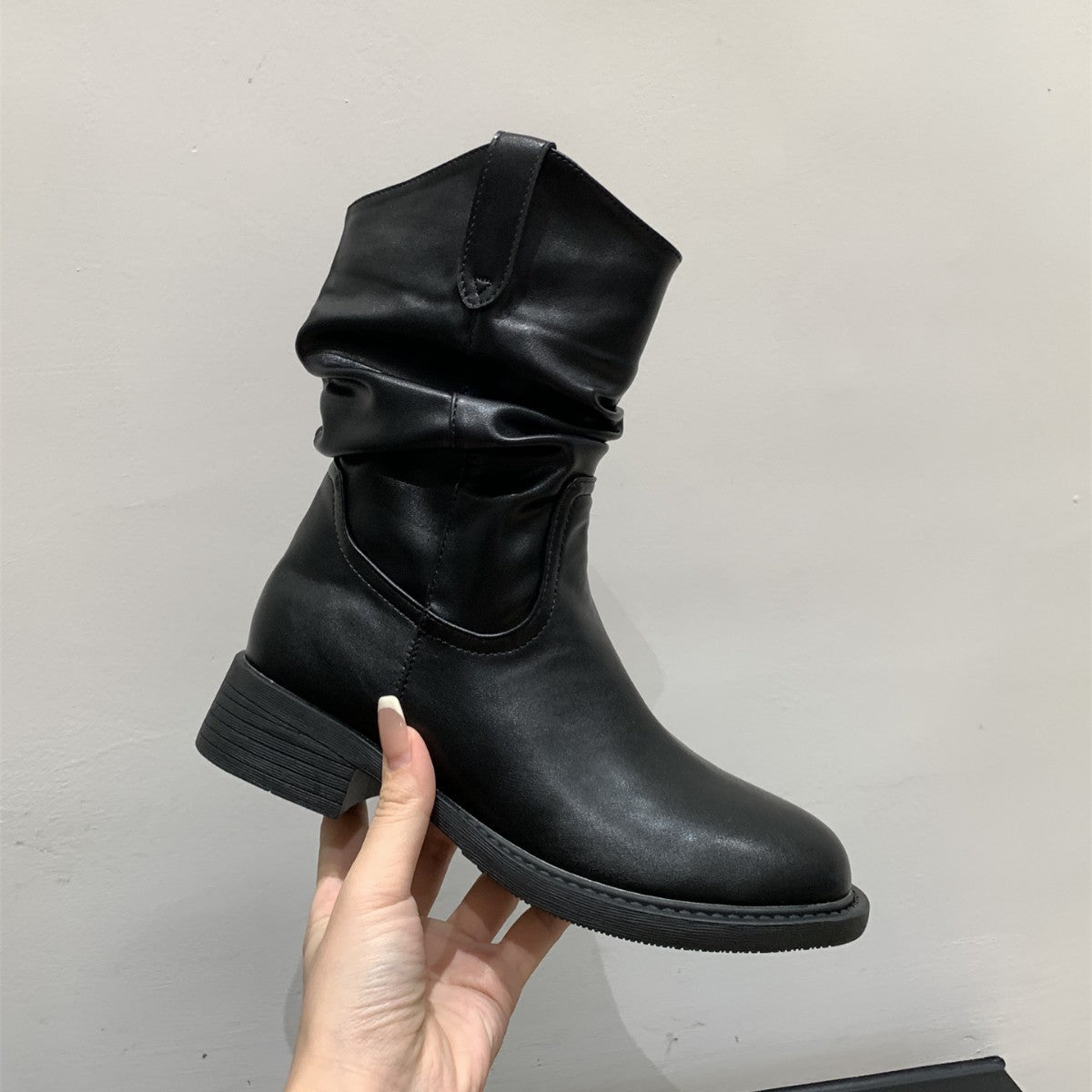 Damen Stiefel Bequem Blockabsatz Geraffter Schaft