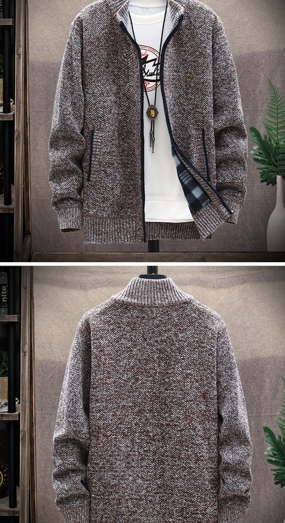 Herren Strickjacke Stehkragen Taschen Elegante Winterjacke