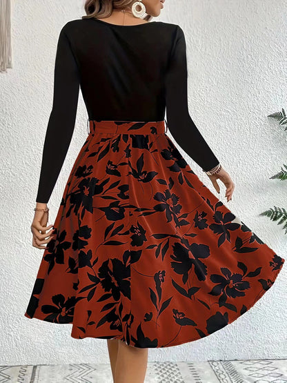Damenkleid Elegantes Midikleid Floral Gesmoktes Oberteil Damenmode