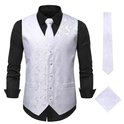 Herren Anzugset Weste SlimFit mit Krawatte und Einstecktuch Modern