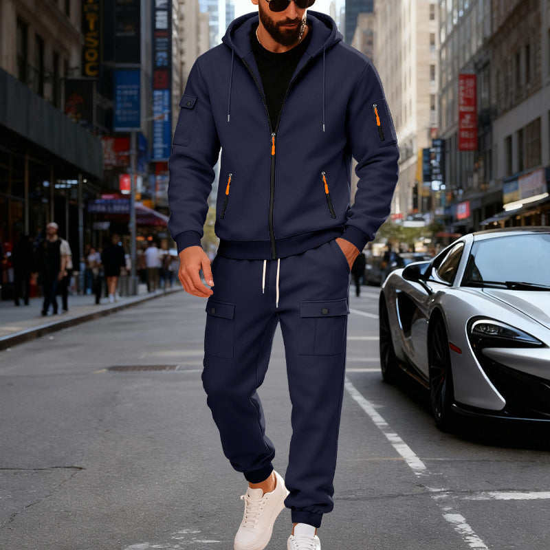 Sportliches Herren-Outfit Hoodie und Cargohose Set Grau