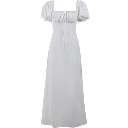Damen Maxikleid Puffärmel Rüschen Detail Elegant