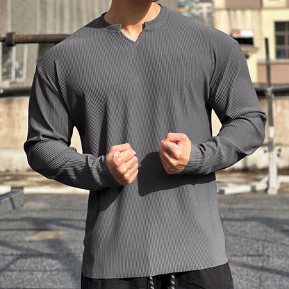 Herren Langarmshirt Stehkragen Modern Rippdesign
