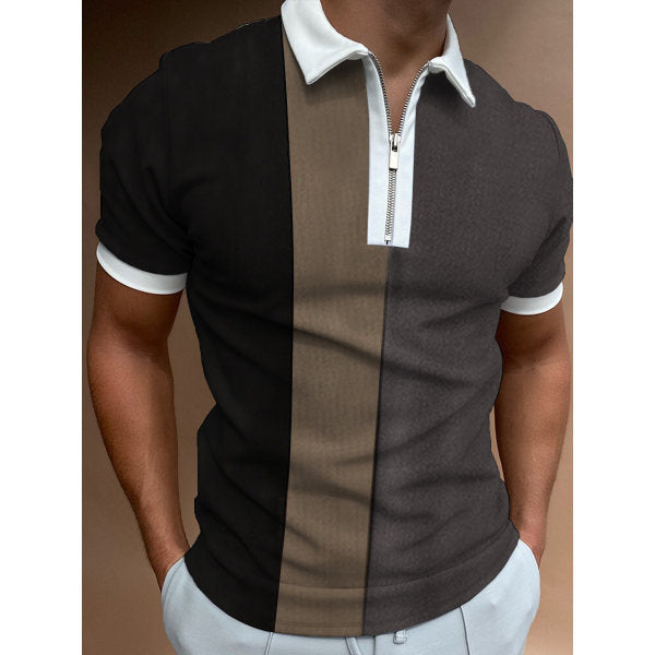 Herren Polo Shirt Farbblock Zip Modern Sportlich