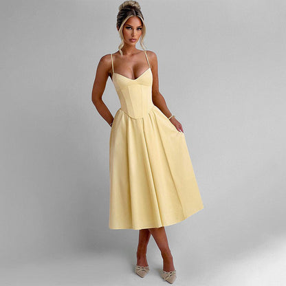 Damen Midi Kleid Figurbetonter Rock Elegant Damenschuhe