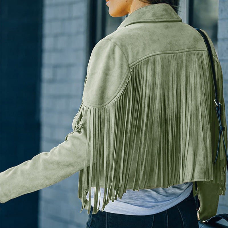 Lederjacke Damen Fransen Suede-Look Modern